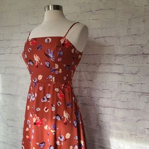 Hutch Declan Autumn Tone Floral Brown Crepe Dress Hourglass Square Neckline 4